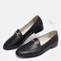 Zincirli Loafer Ayakkabı Siyah Hakiki Deri