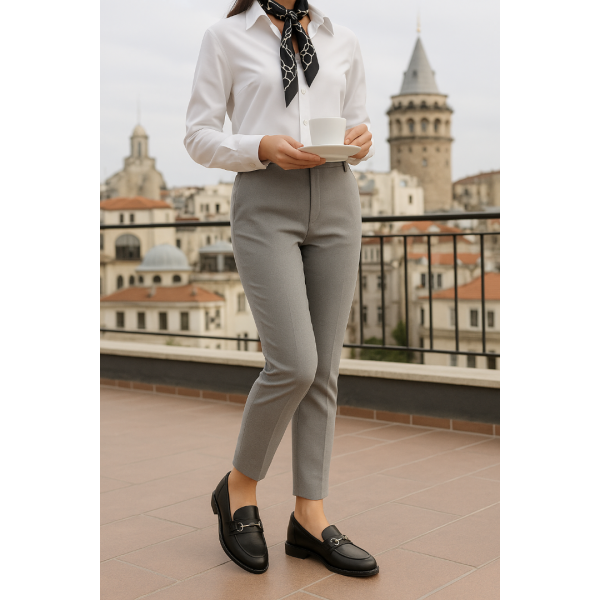 Zincirli Loafer Ayakkabı Siyah Hakiki Deri