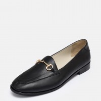 Zincirli Loafer Ayakkabı Siyah Hakiki Deri