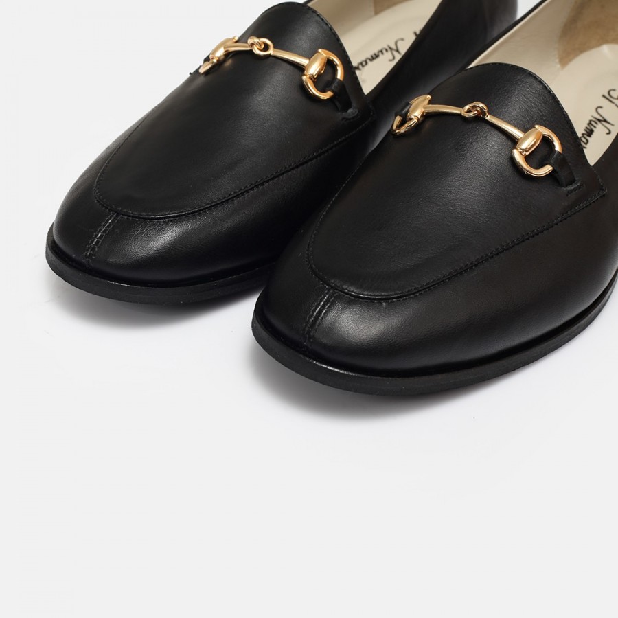 Zincirli Loafer Ayakkabı Siyah Hakiki Deri