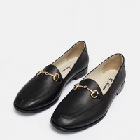 Zincirli Loafer Ayakkabı Siyah Hakiki Deri