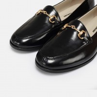 Zincirli Loafer Ayakkabı Siyah Hakiki Deri Rugan