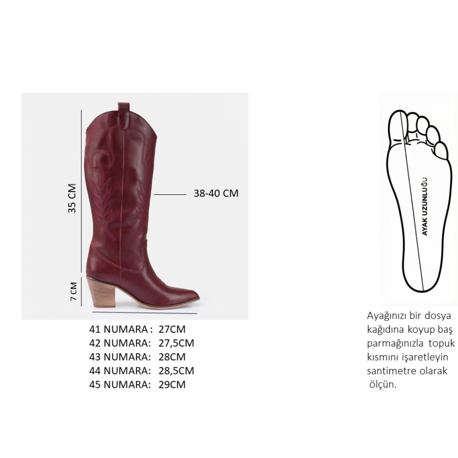 Bordo Kovboy Model Çizme
