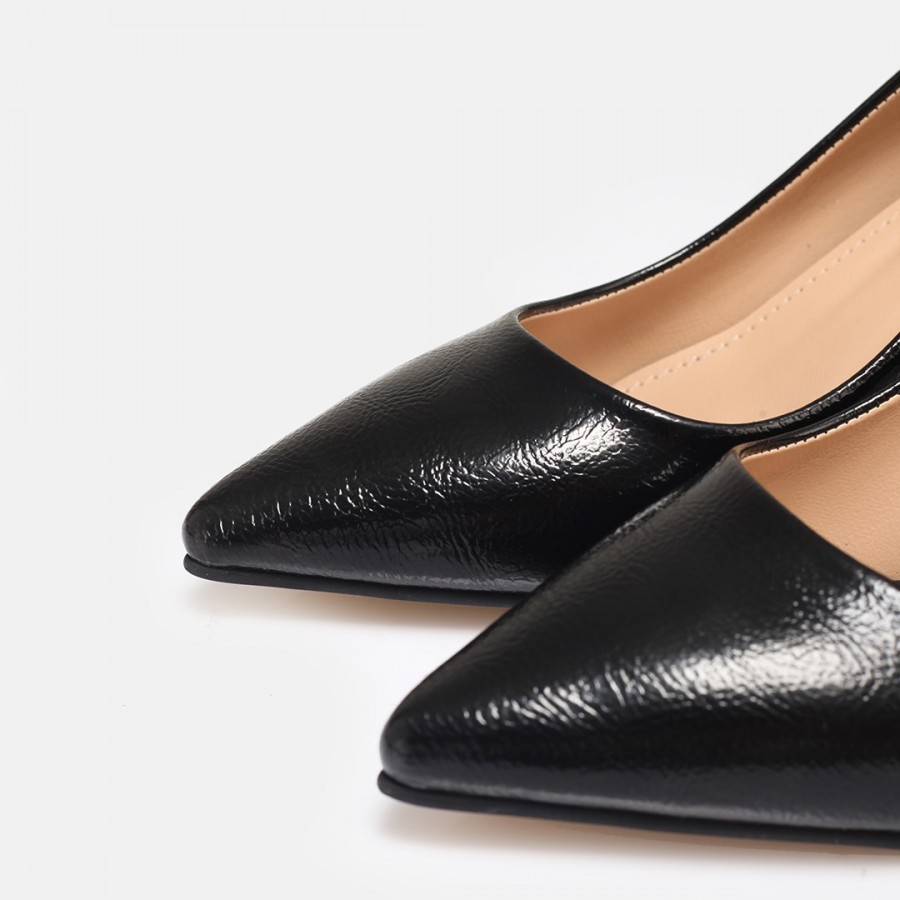 Stiletto Siyah Rugan Topuklu Ayakkabı