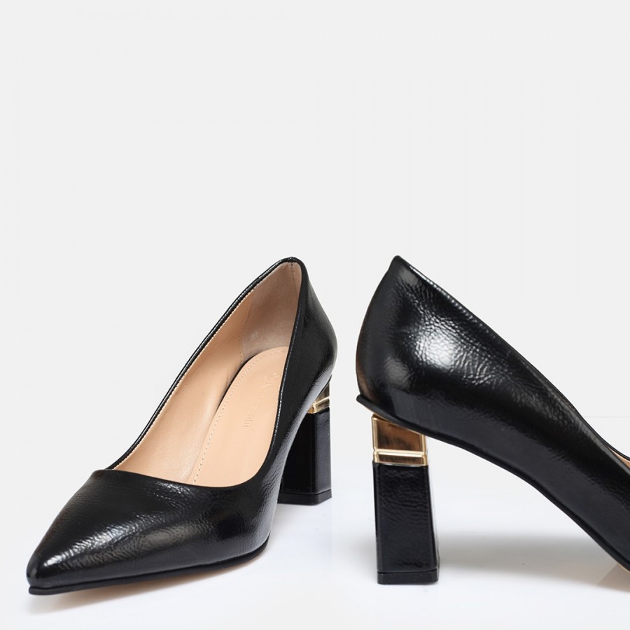 Stiletto Siyah Rugan Topuklu Ayakkabı