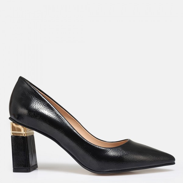Stiletto Siyah Rugan Topuklu Ayakkabı