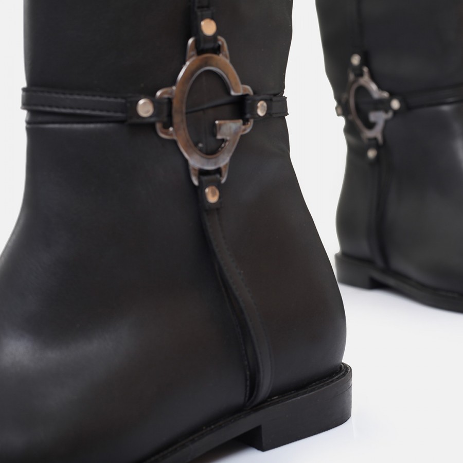 Siyah Düz Binici Çizme Tokalı