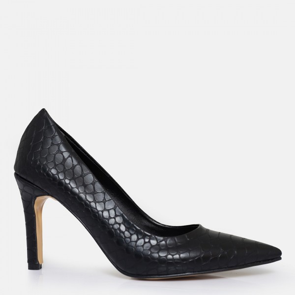 Stiletto Topuklu Ayakkabı Siyah Crocodile