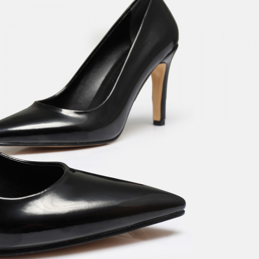 Siyah Rugan  Stiletto Topuklu Ayakkabı
