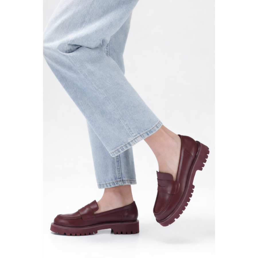 Kalın Tabanlı Loafer Ayakkabı Bordo
