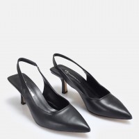 Siyah Suni Deri Arkası Açık Stiletto
