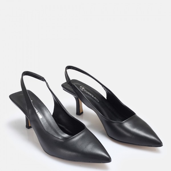 Siyah Suni Deri Arkası Açık Stiletto