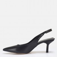 Siyah Suni Deri Arkası Açık Stiletto