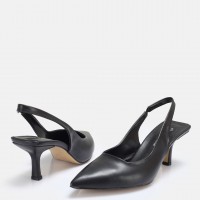 Siyah Suni Deri Arkası Açık Stiletto