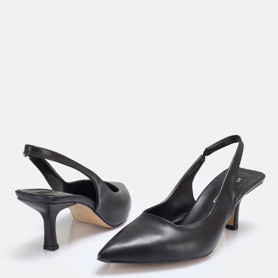 Siyah Suni Deri Arkası Açık Stiletto