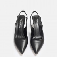 Siyah Suni Deri Arkası Açık Stiletto
