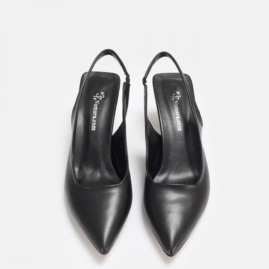 Siyah Suni Deri Arkası Açık Stiletto