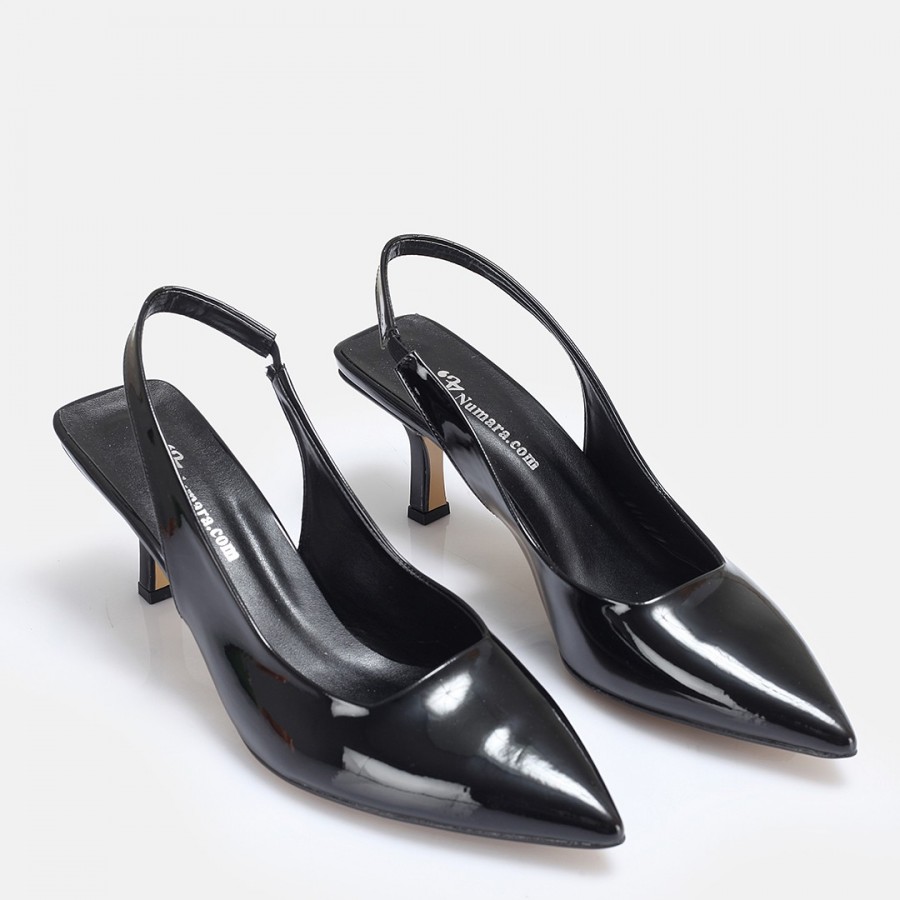 Siyah Rugan Arkası Açık Stiletto