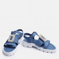 Mavi Taşlı Kemerli Sandalet