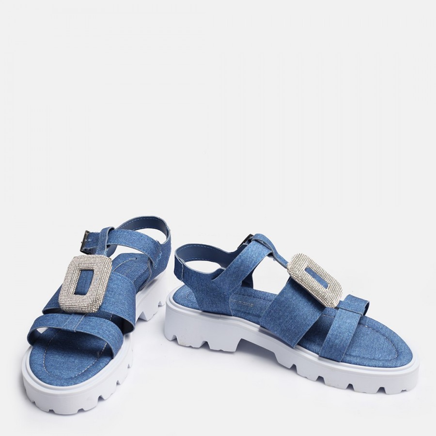 Mavi Taşlı Kemerli Sandalet