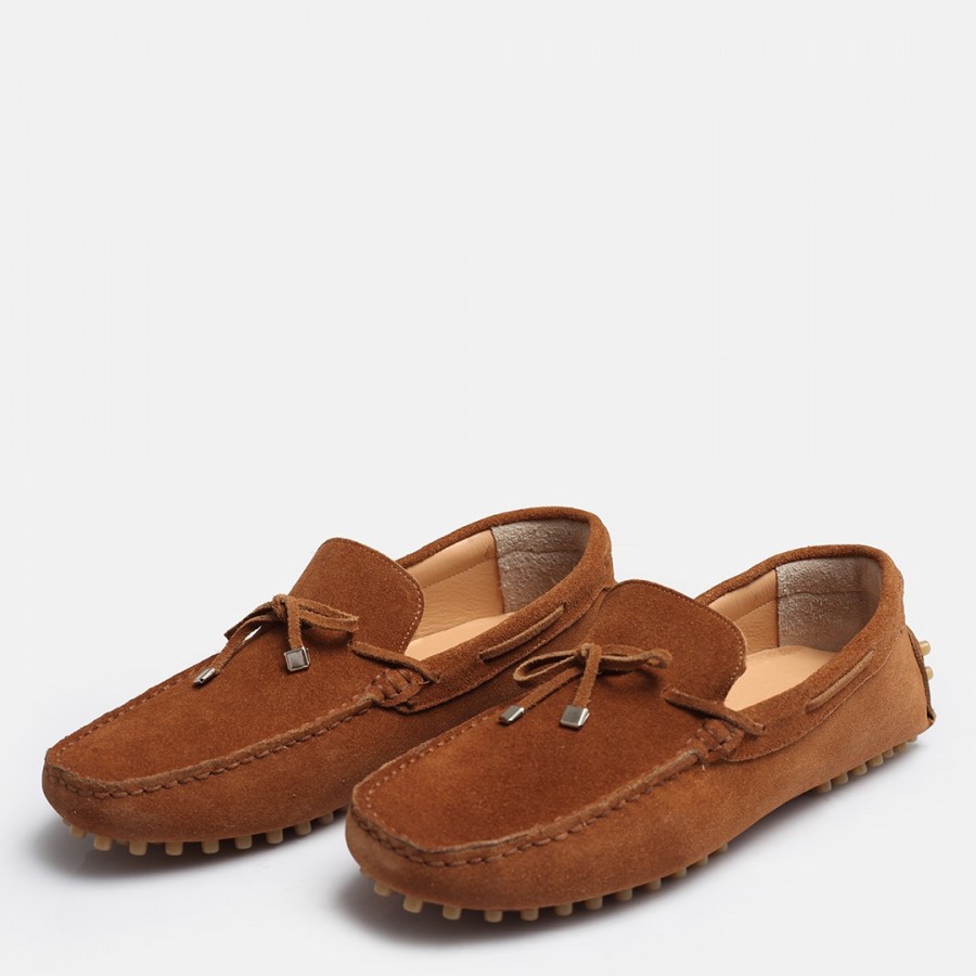 Hakiki Deri Süet Loafer Ayakkabı Taba