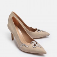 Ten Süet Stiletto Taşlı Yılan