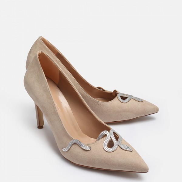 Ten Süet Stiletto Taşlı Yılan