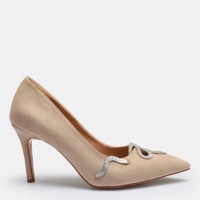 Ten Süet Stiletto Taşlı Yılan