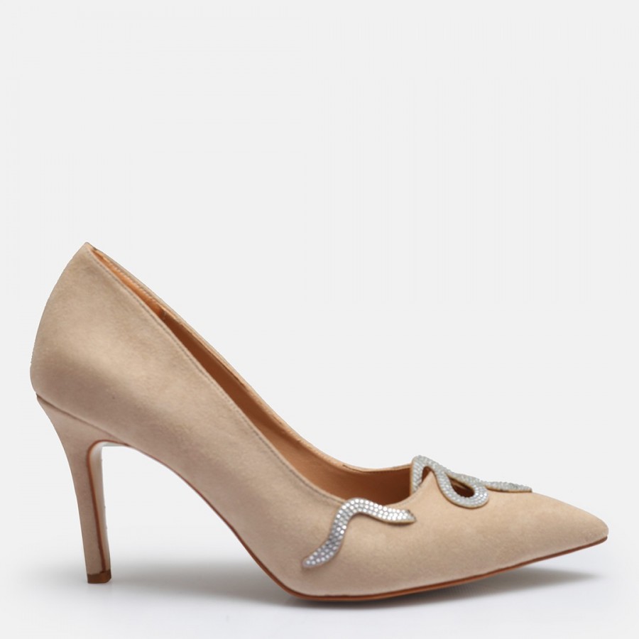 Ten Süet Stiletto Taşlı Yılan