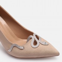 Ten Süet Stiletto Taşlı Yılan