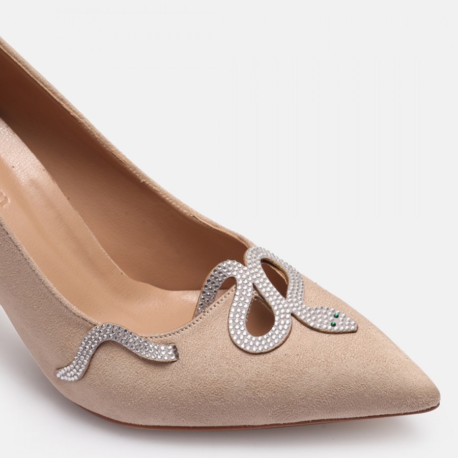Ten Süet Stiletto Taşlı Yılan