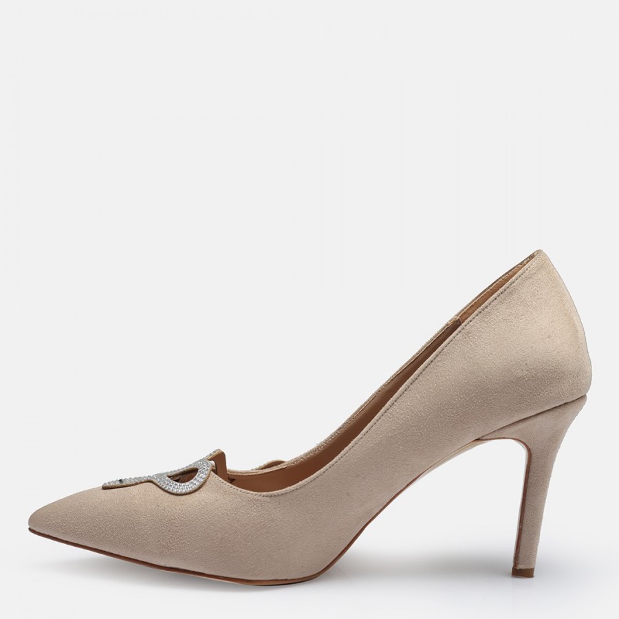 Ten Süet Stiletto Taşlı Yılan