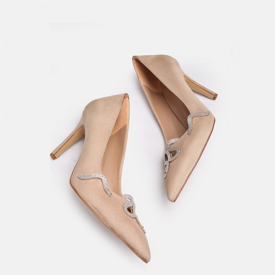 Ten Süet Stiletto Taşlı Yılan