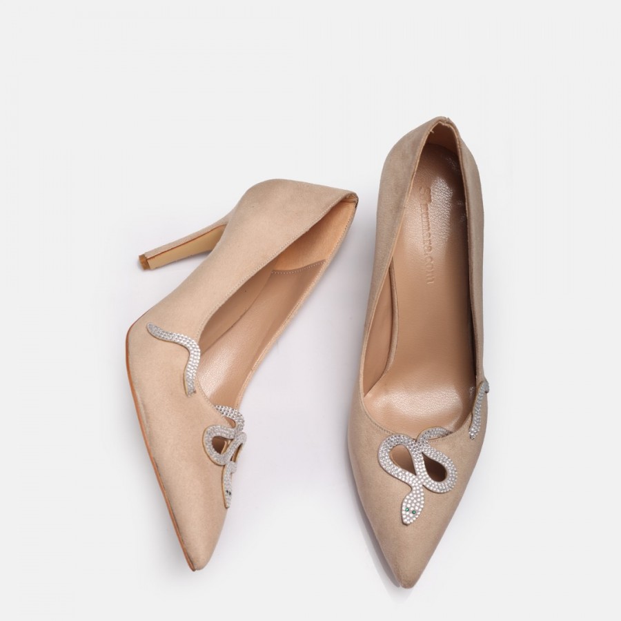 Ten Süet Stiletto Taşlı Yılan