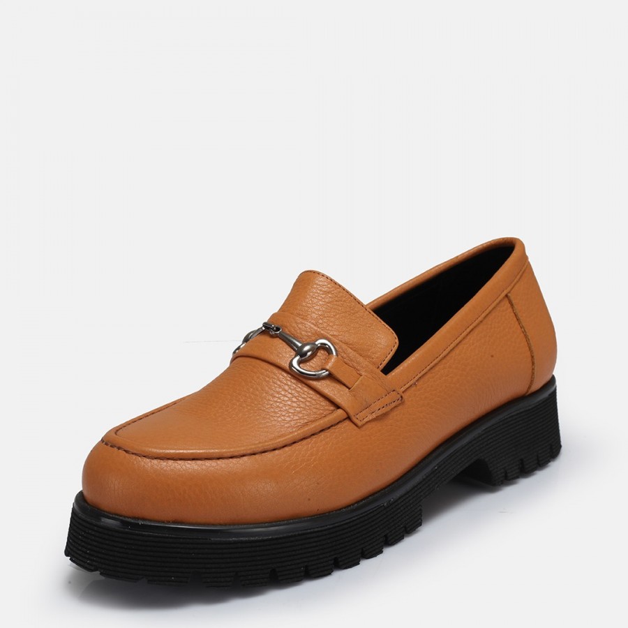 Camel Loafer Ayakkabı Tokalı Hakiki Deri