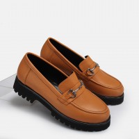 Camel Loafer Ayakkabı Tokalı Hakiki Deri