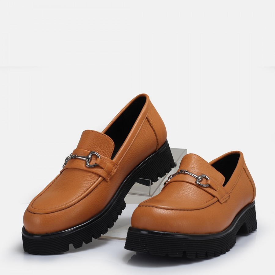 Camel Loafer Ayakkabı Tokalı Hakiki Deri