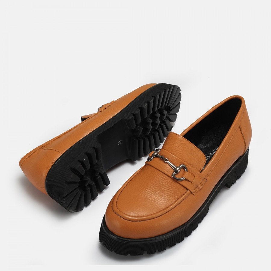 Camel Loafer Ayakkabı Tokalı Hakiki Deri