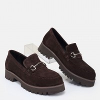Kahverengi Loafer Ayakkabı Tokalı Hakiki Deri