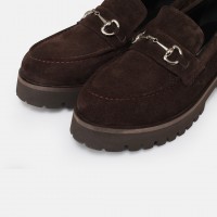 Kahverengi Loafer Ayakkabı Tokalı Hakiki Deri
