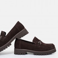 Kahverengi Loafer Ayakkabı Tokalı Hakiki Deri