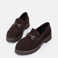 Kahverengi Loafer Ayakkabı Tokalı Hakiki Deri