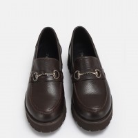 Loafer Ayakkabı Tokalı Kahverengi Hakiki Deri