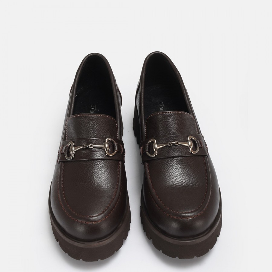 Loafer Ayakkabı Tokalı Kahverengi Hakiki Deri