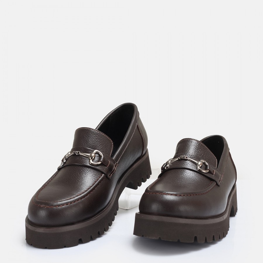 Loafer Ayakkabı Tokalı Kahverengi Hakiki Deri