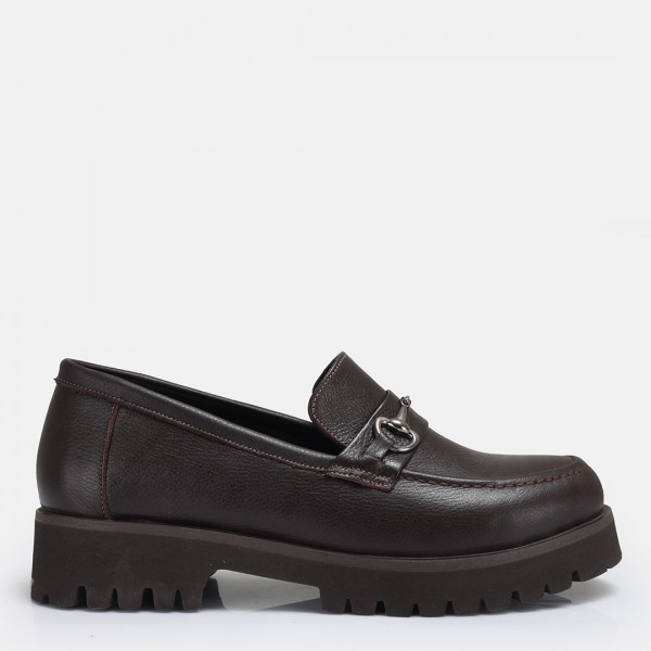 Loafer Ayakkabı Tokalı Kahverengi Hakiki Deri