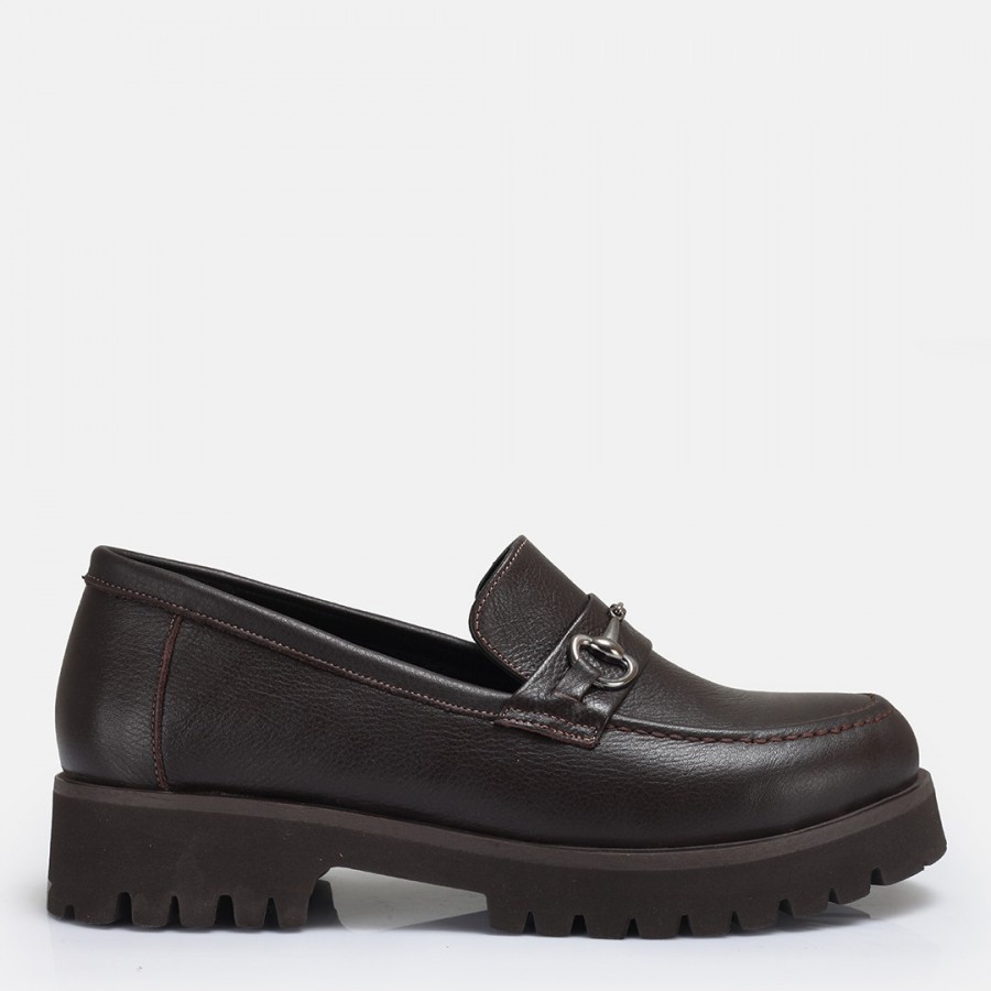 Loafer Ayakkabı Tokalı Kahverengi Hakiki Deri