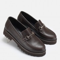 Loafer Ayakkabı Tokalı Kahverengi Hakiki Deri