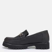 Loafer Ayakkabı Siyah Baskılı Tokalı Hakiki Deri