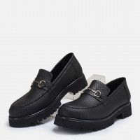 Loafer Ayakkabı Siyah Baskılı Tokalı Hakiki Deri